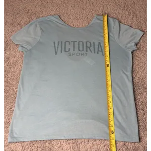 Victoria Sport Womens Light Blue Scoop Back Logo Short Sleeve T-Shirt thumbnail 3