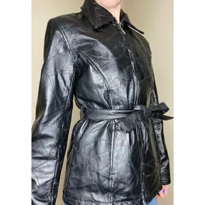 Leather Works Vintage  Black Patchwork Leather Waist Tie Jacket thumbnail 2