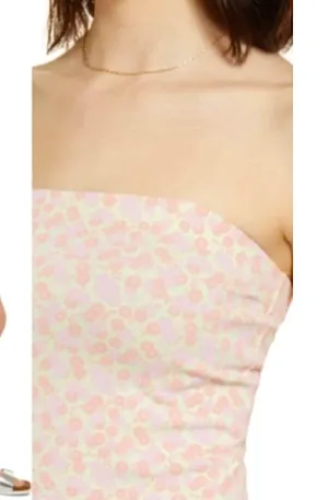 New Floral Print Knit Tube Dress Strapless Mini Green Pink thumbnail 5