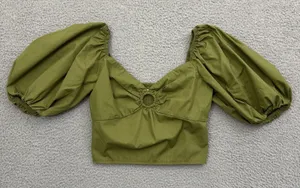 Abercrombie & Fitch‎ Puff Sleeve Crop Top Green Boho Festival Peasant Women's XS thumbnail 1