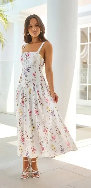 Hello Molly Whimsical Charm Maxi Dress Womens 8 White Floral Embroidered thumbnail 1