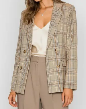 MAJORELLE Rhea Double-Breasted Blazer, Tan Plaid, XL thumbnail 1