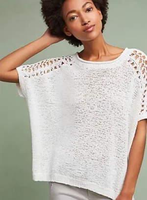 Moth Anthropologie White Oversized crochet white sweater size XS thumbnail 1