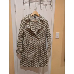 GAP Trench Coat, Geo Print, Ivory, Black & Tan, Sz: XS No Belt thumbnail 9