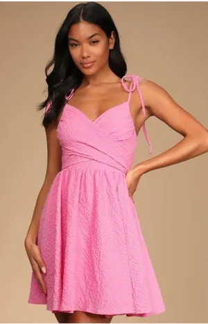 Lulus Cute and Sweet Pink Tie-Back Mini Skater Dress thumbnail 1