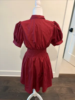 New With Tags Entro Avara Puff Sleeve Zip Front Burgundy Dress Sz S thumbnail 6