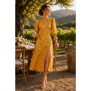Reformation Winslow Floral Midi Dress Yellow Blue Slit Size 0 thumbnail 16