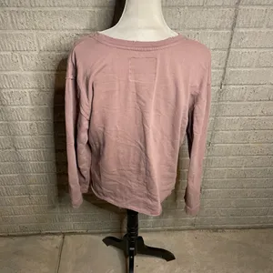 Peace Love World‎ Mauve Raw Edge Crewneck Distressed Casual Sweatshirt Size XS thumbnail 3