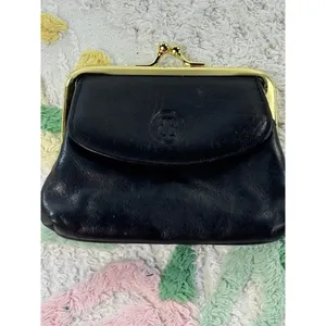 Vintage Buxton Leather Coin Purse &‎ Tooled Floral Kiss Lock Pouch Set Black thumbnail 6