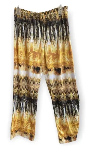 Onque Casuals Yellow Black White Paisley Abstract Lounge Pants Size Large L thumbnail 1