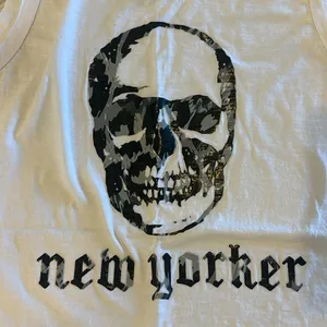 Unsweetened Women’s White with Black & Grey Skull New Yorker Tank Top - Size S thumbnail 2