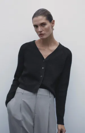 ZARA Dark Gray Merino Wool Blend Jacket Cardigan Top thumbnail 3