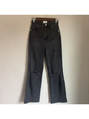 Abrand Jeans A '94 High & Wide Black Distressed Raw Hem Jeans Size 25 thumbnail 2