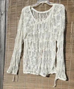 Ivory Lace Sheer Top Long Sleeve M thumbnail 1