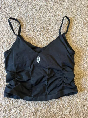 Free People Movement Good Karma Ruched Tank Top Black thumbnail 3
