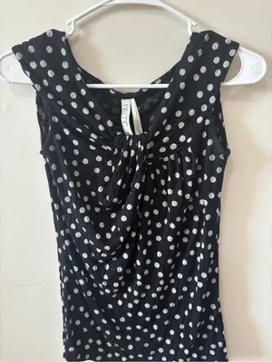 Kensie Black and White Polka Dot Tie-Front Top thumbnail 1