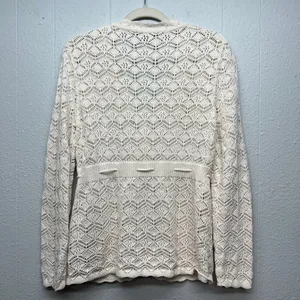 DALIA Pointelle Knit Tie Front Cotton Cardigan Sz Large Cottage Beachy Coastal thumbnail 8