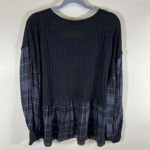 Maurices Womens XXL Black Ribbed‎ Plaid Mixed Media Babydoll Top NWT Grunge thumbnail 8