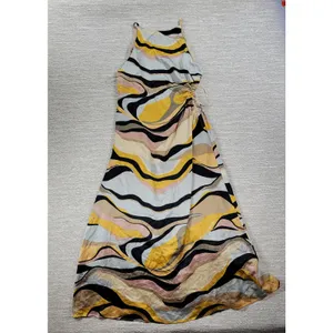 Sugarlips Lourdes Cut Out Dress Womens Large Yellow Tan Ruched Midi Silky Lined thumbnail 4