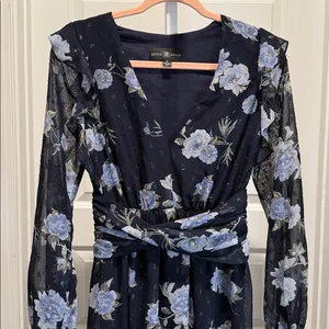 Betsy & Adam Floral Maxi Dress Navy‎ Blue Size 2 NWT Wedding Guest thumbnail 3