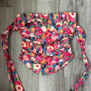 FORE Bright Floral Wrap Tie Tube Top Colorful Size XS thumbnail 4