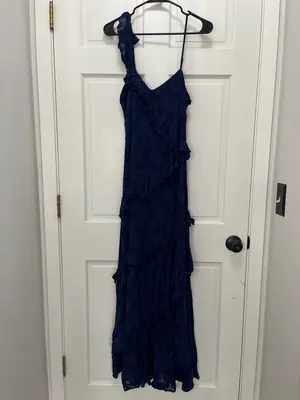 BHLDN Claudia Asymmetric Ruffle Chiffon Midi Dress - Size Medium thumbnail 3
