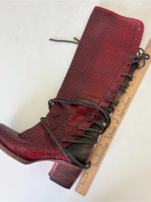 Freebird Coal Red Croco Leather Knee High Boots Zip Lace Up Women’s Size 7 thumbnail 10