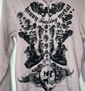 Unique print Heavy F*cking Metal zip up Hoodie size medium HAS FLAWS thumbnail 2