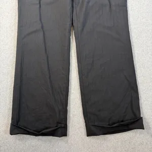 Ann Taylor Petites 4P Black Pinstripe Wide Leg Cuffed Dress Pants Virgin Wool thumbnail 2