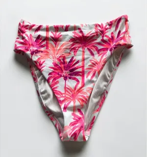Shade & Shore Womens Pink Tropical Palm High Waist Bikini Bottom Medium NWT thumbnail 1