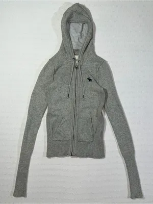 Abercrombie & Fitch Womens Full Zip Y2K Cable Knit Hoodie Size S Gray Preppy thumbnail 1