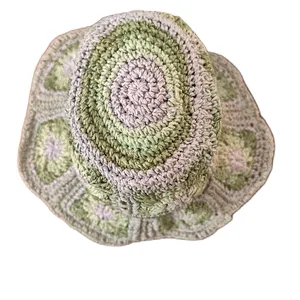Steve Madden Crochet Granny Square Sun Hat Green Floral Boho Bucket Summer Hat thumbnail 7