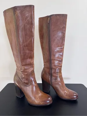 Frye Parker Tall Cognac Brown Leather Mid-Heel Knee Boots thumbnail 1
