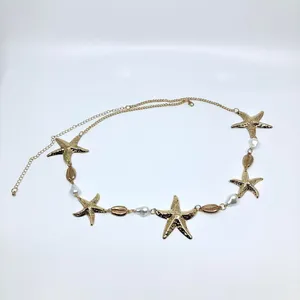Y2K Mermaidcore Gold Starfish Shell Chain Belt, Fits 24–38 Inches, X7GA1157 thumbnail 6