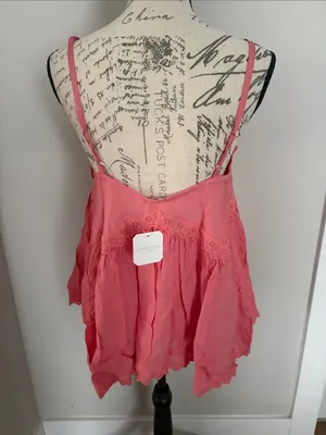 Altar'd State -Large- Coral Pink Eyelet Spaghetti-Strap Camisole thumbnail 3