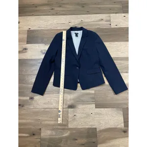Ann Taylor Factory Blazer Size 10 Navy Satin Lined Single Button Classic Career thumbnail 5