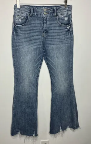 Kancan high‎ rise super flare jeans raw hem women’s size 30 trendy distressed thumbnail 1