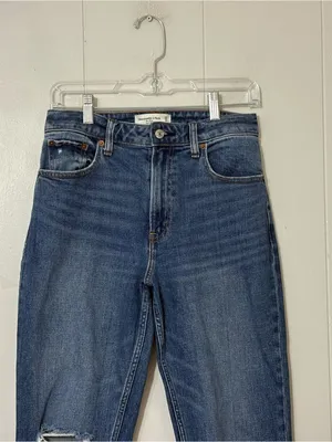Abercrombie & Fitch Curve Love Mom Jeans High Rise Distressed Blue Size 25 thumbnail 2
