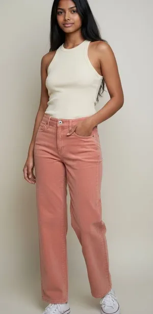 American Eagle Mom Straight Corduroy Jeans High Rise Dusty Rose Pink Size 10 thumbnail 1