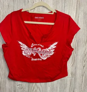 True Religion Red Graphic Wing Logo Crop Tee thumbnail 1