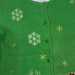 Classic Elements Vintage 90s Christmas Cardigan Green Embellished Holiday Sweater Grandma Core M thumbnail 9
