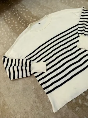 Black Ivory Striped Breton Knit Sweater Women’s M Oversized Crewneck thumbnail 4