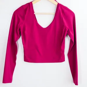 Lululemon Align V-Neck‎ Cropped Long Sleeve Top Magenta Purple Women 2 Gym Yoga thumbnail 4