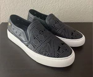 NWOT $250 Tory Burch Deep Navy Lennon Slip On Laser Cut Out Leather Sneakers 8.5 thumbnail 1