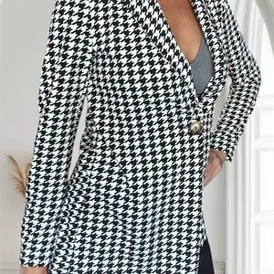SHEIN Houndstooth Lapel Collar Single-Button Blazer Casual Chic Jacket, XS thumbnail 7