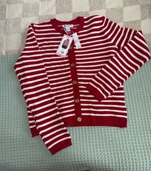 NWT Nine West Red and White Striped Button-Front Cardigan size Small thumbnail 1