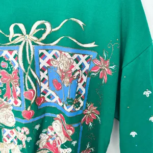 Vintage 90’s Christmas Teddy Bears Green Holiday Sweater w/ Glitter MD - AS IS thumbnail 4