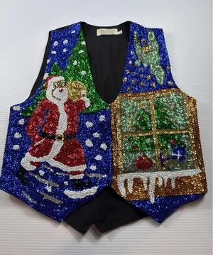 Vintage S.A.V.V.Y Heavily Sequined Christmas Vest Santa Claus/Angel Size L 36 thumbnail 1