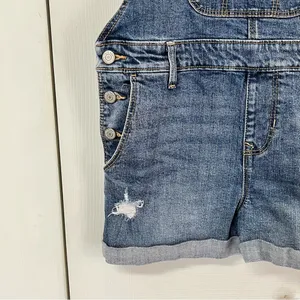 Old Navy Denim Distressed Shortalls Jean Cuffed Short Bib Overalls Size Small thumbnail 4