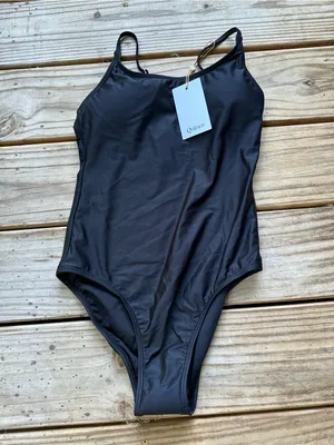 NWT Quince Italian Cami one piece swimsuit black thumbnail 3